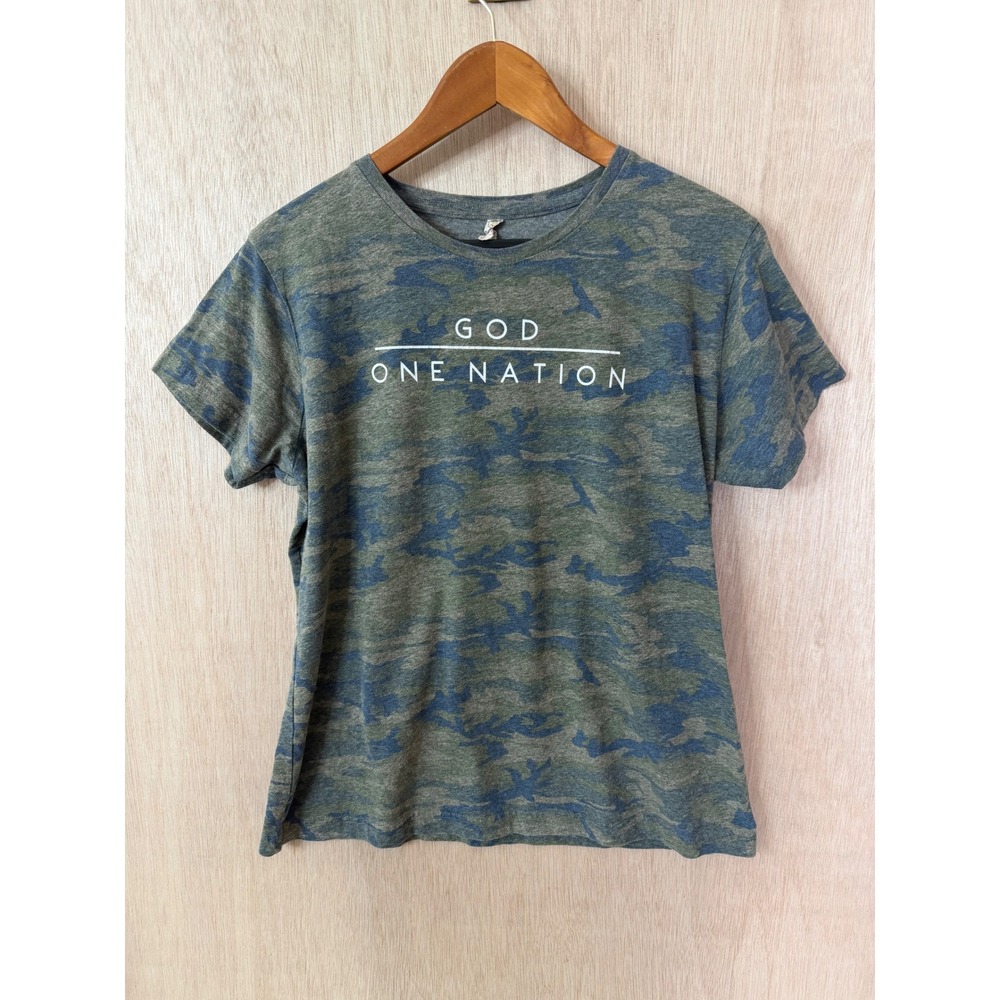 God One Nation Camo T-Shirt Green Blue Camouflage Graphic Tee Large